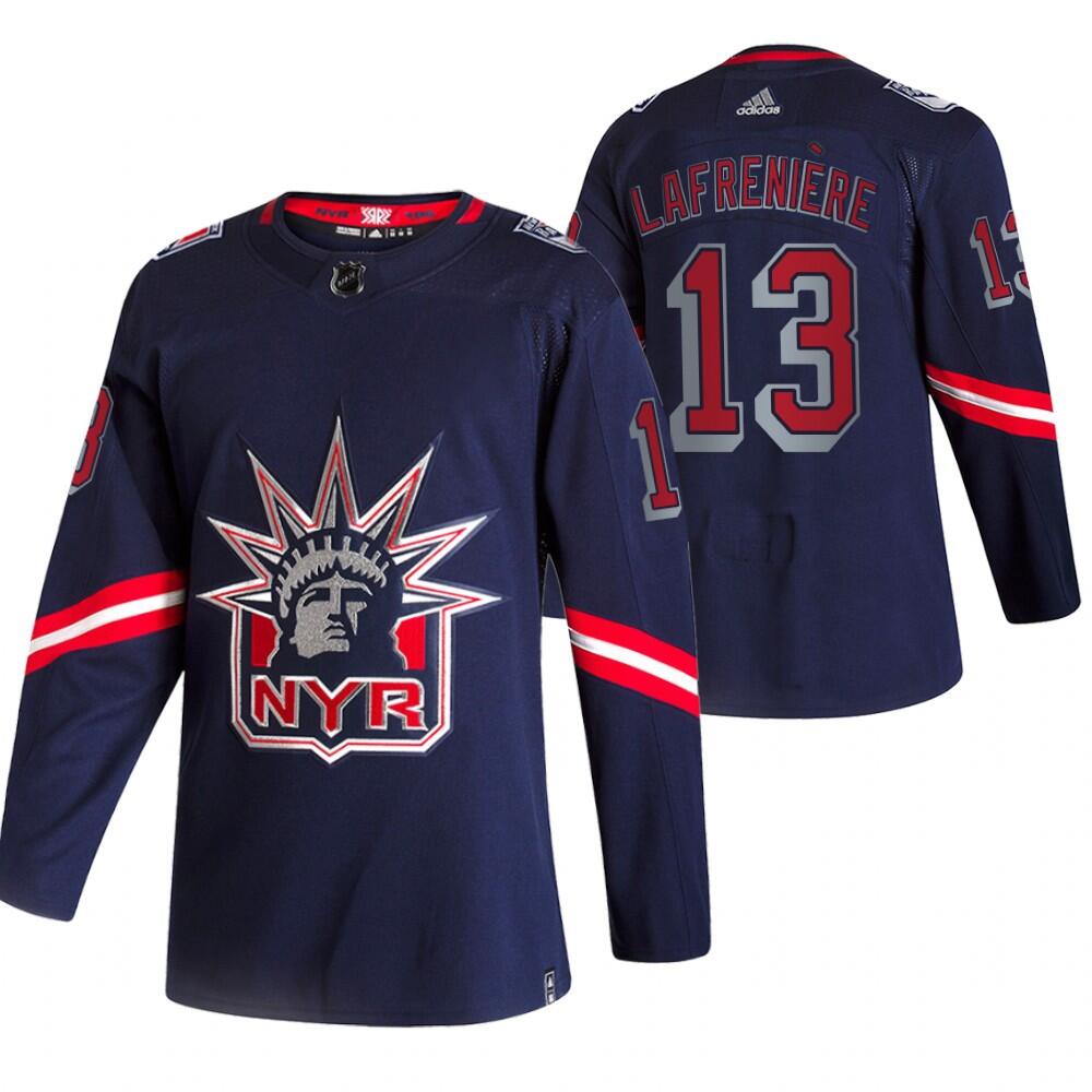 Men's New York Rangers #13 Alexis Lafrenière 2021 Navy Reverse Retro Stitched Jersey